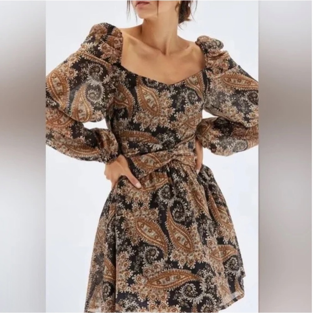 MINKPINK Black and Brown babydoll Paisley Long Sleeve mini Dress Small - Picture 5 of 7